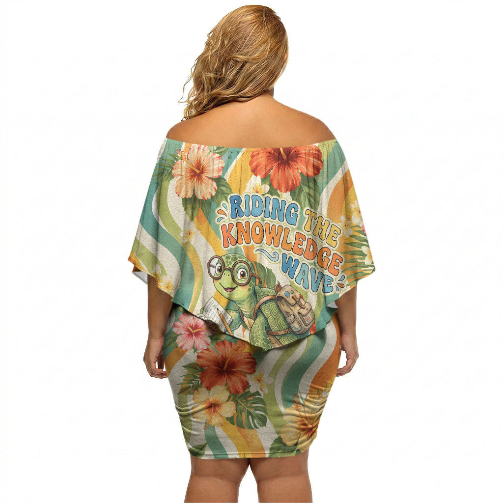 Hawaii Aloha Academy Back To School Off Shoulder Short Dress Sea Turtle Tropical Hibiscus Flowers Retro Psychedelic TS04 - Polynesian Pride