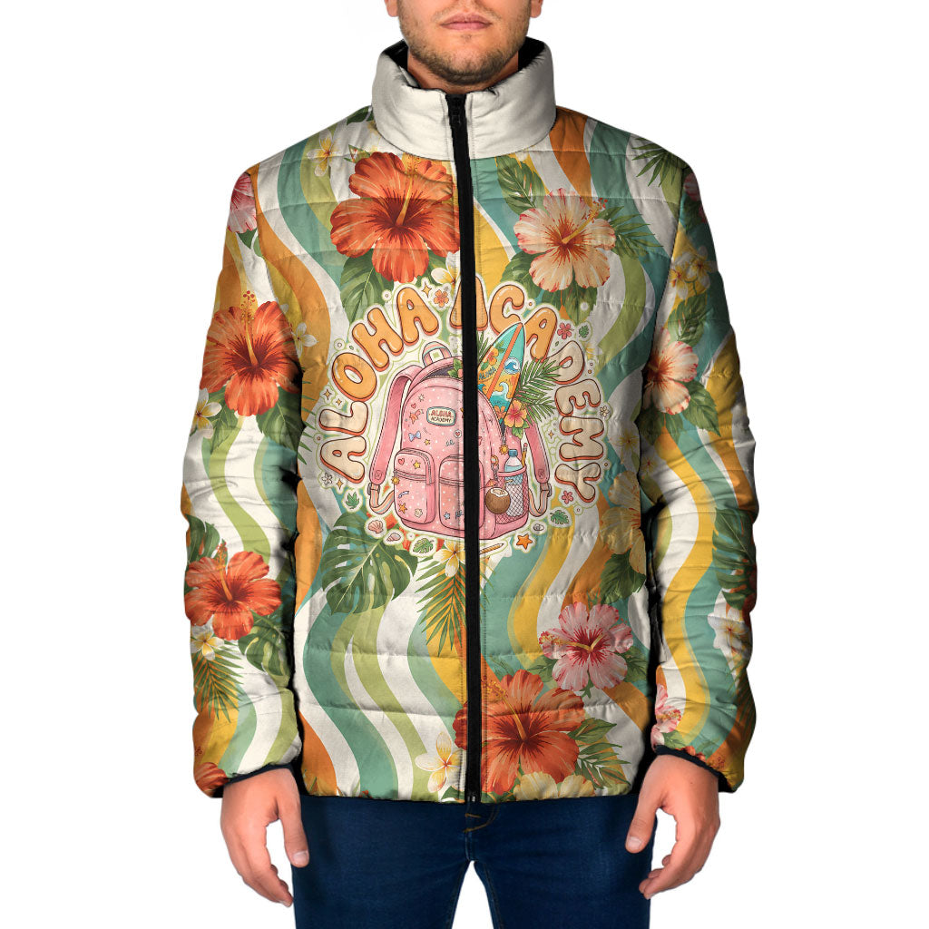 Hawaii Aloha Academy Back To School Padded Jacket Sea Turtle Tropical Hibiscus Flowers Retro Psychedelic TS04 Men Orange Green - Polynesian Pride