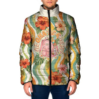 Hawaii Aloha Academy Back To School Padded Jacket Sea Turtle Tropical Hibiscus Flowers Retro Psychedelic TS04 Men Orange Green - Polynesian Pride