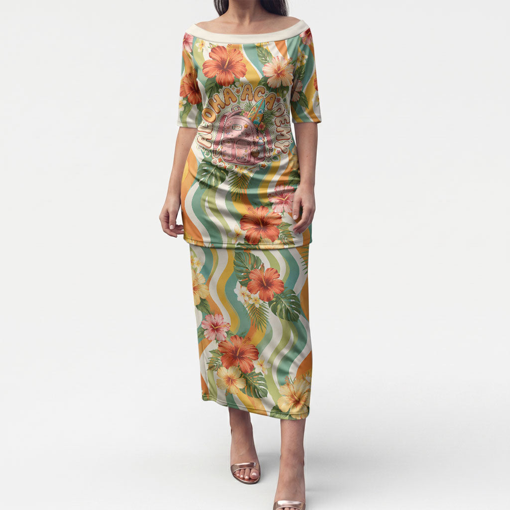 Hawaii Aloha Academy Back To School Puletasi Sea Turtle Tropical Hibiscus Flowers Retro Psychedelic TS04 Long Dress Orange Green - Polynesian Pride