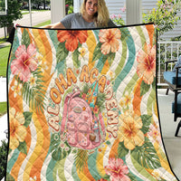 Hawaii Aloha Academy Back To School Quilt Sea Turtle Tropical Hibiscus Flowers Retro Psychedelic TS04 Orange Green - Polynesian Pride