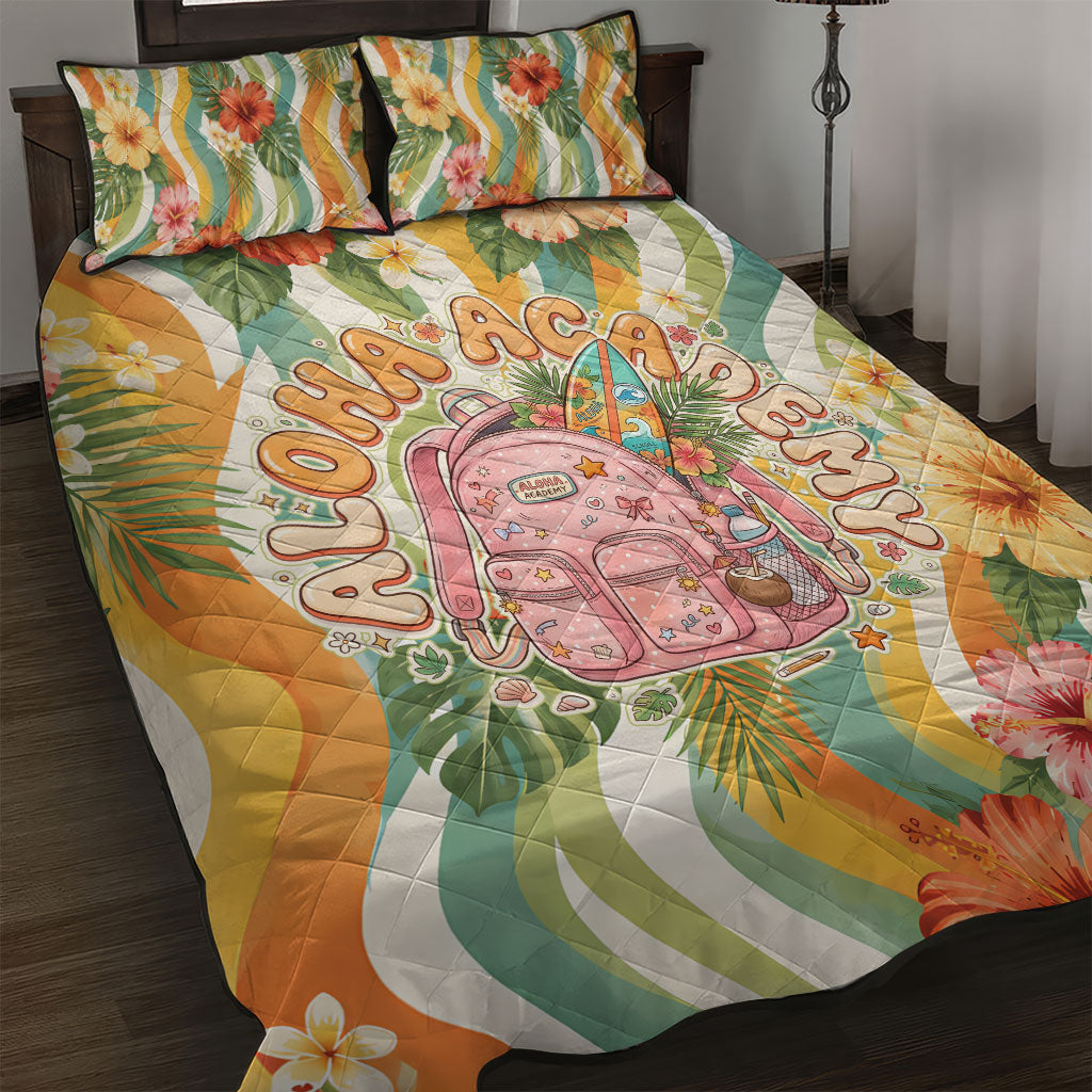 Hawaii Aloha Academy Back To School Quilt Bed Set Sea Turtle Tropical Hibiscus Flowers Retro Psychedelic TS04 Orange Green - Polynesian Pride