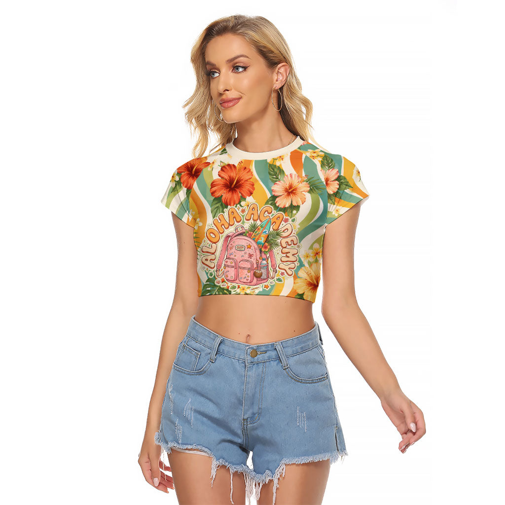 Hawaii Aloha Academy Back To School Raglan Cropped T Shirt Sea Turtle Tropical Hibiscus Flowers Retro Psychedelic TS04 Female Orange Green - Polynesian Pride