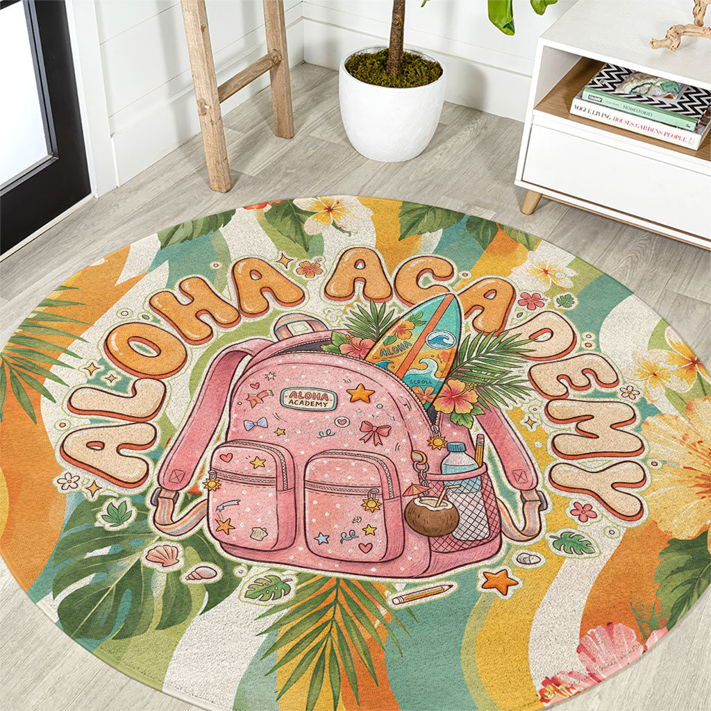 Hawaii Aloha Academy Back To School Round Carpet Sea Turtle Tropical Hibiscus Flowers Retro Psychedelic TS04 Orange Green - Polynesian Pride