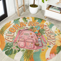 Hawaii Aloha Academy Back To School Round Carpet Sea Turtle Tropical Hibiscus Flowers Retro Psychedelic TS04 Orange Green - Polynesian Pride