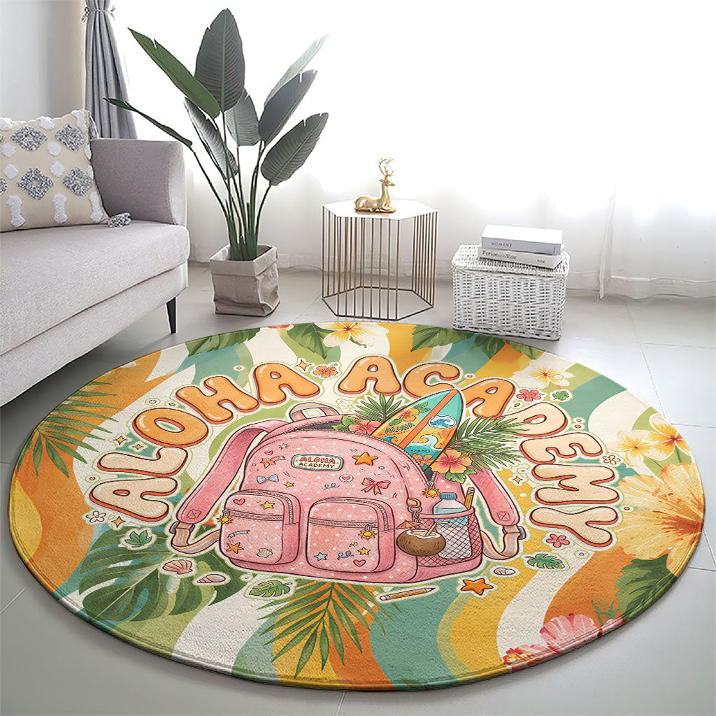 Hawaii Aloha Academy Back To School Round Carpet Sea Turtle Tropical Hibiscus Flowers Retro Psychedelic TS04 - Polynesian Pride