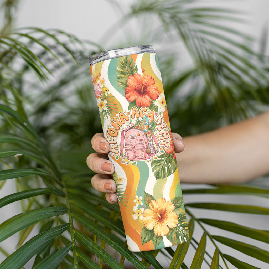 Hawaii Aloha Academy Back To School Skinny Tumbler Sea Turtle Tropical Hibiscus Flowers Retro Psychedelic TS04 - Polynesian Pride