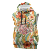 Hawaii Aloha Academy Back To School Sleeveless Hoodie Sea Turtle Tropical Hibiscus Flowers Retro Psychedelic TS04 Orange Green - Polynesian Pride