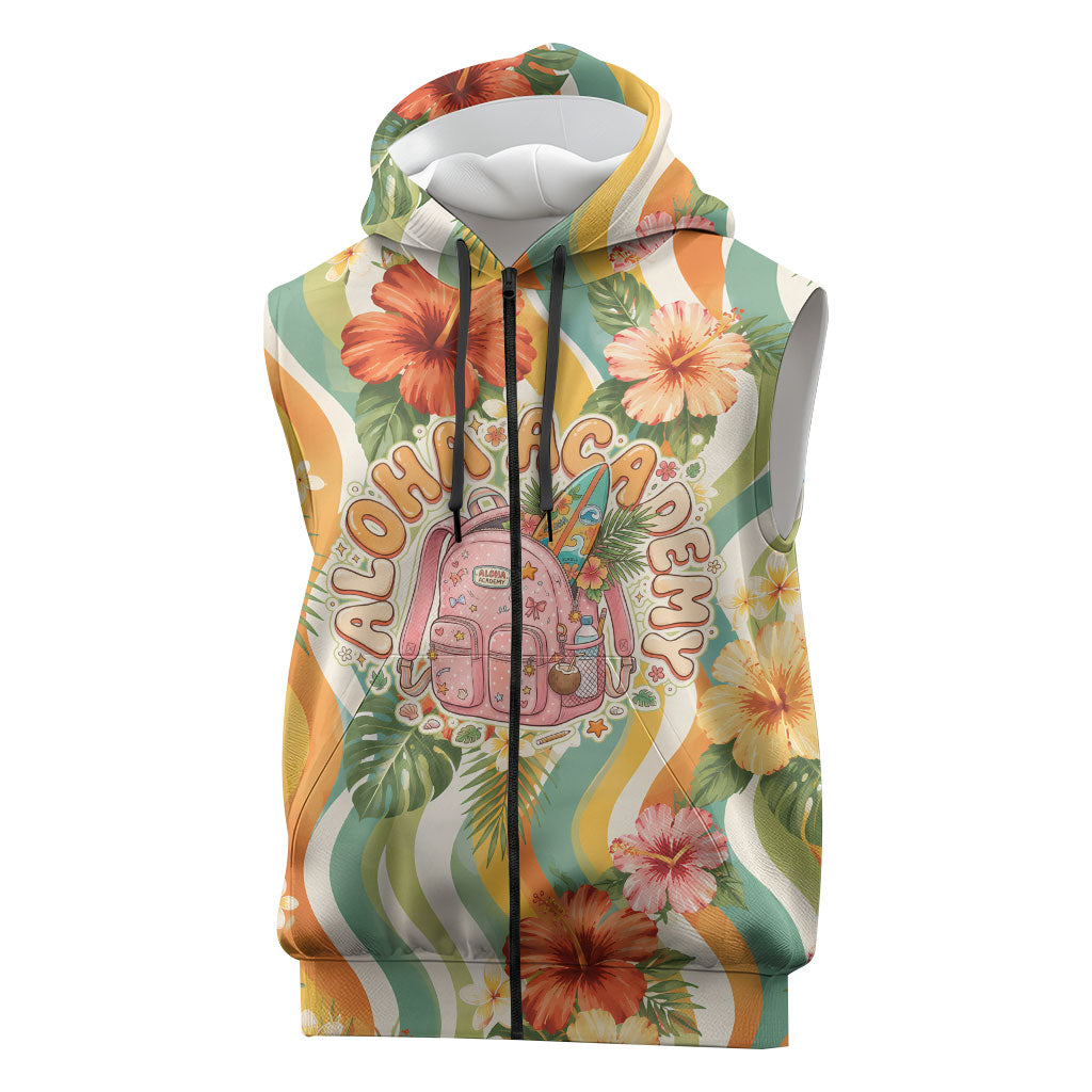 Hawaii Aloha Academy Back To School Sleeveless Zip Hoodie Sea Turtle Tropical Hibiscus Flowers Retro Psychedelic TS04 Orange Green - Polynesian Pride