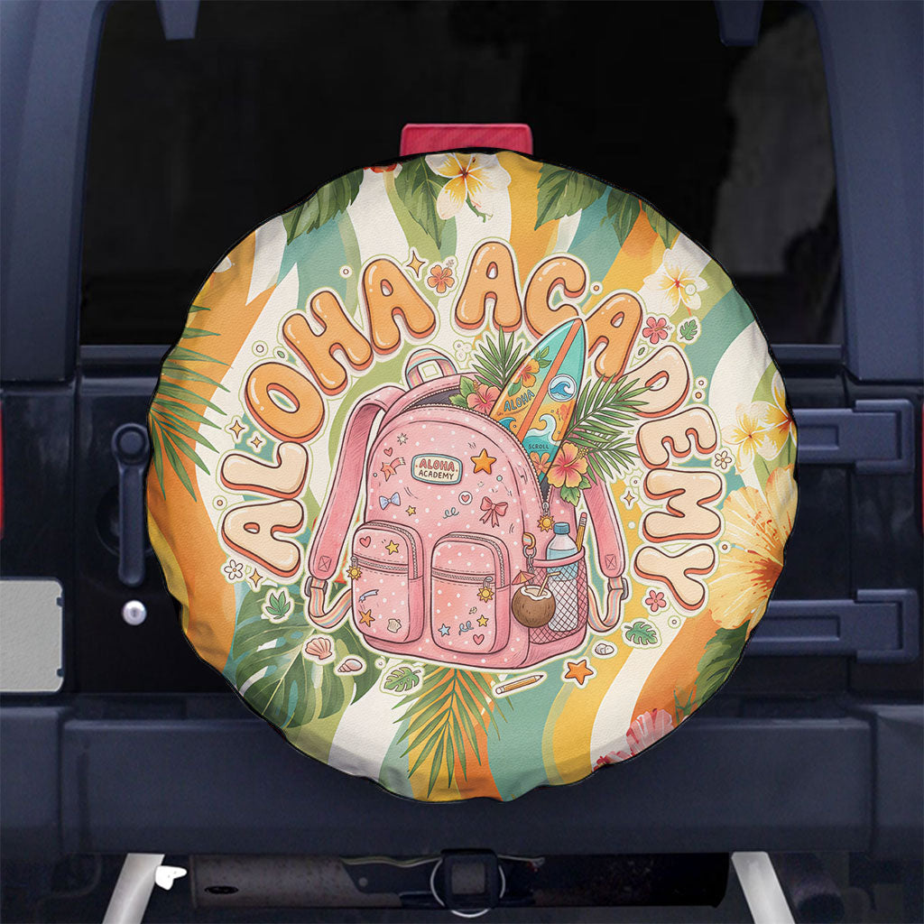 Hawaii Aloha Academy Back To School Spare Tire Cover Sea Turtle Tropical Hibiscus Flowers Retro Psychedelic TS04 No hole Orange Green - Polynesian Pride