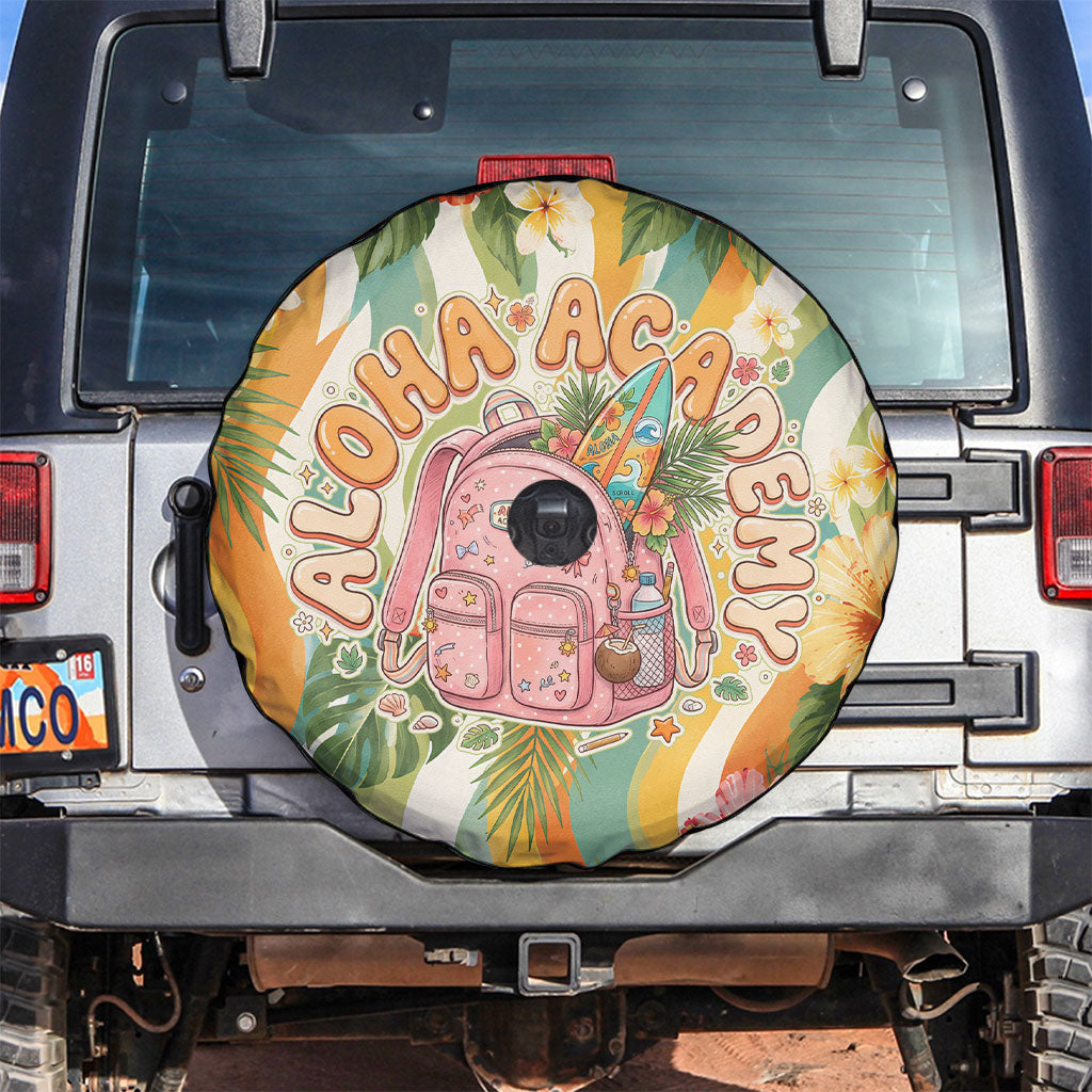 Hawaii Aloha Academy Back To School Spare Tire Cover Sea Turtle Tropical Hibiscus Flowers Retro Psychedelic TS04 Orange Green - Polynesian Pride