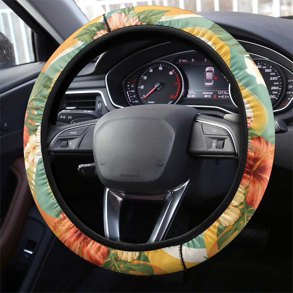 Hawaii Aloha Academy Back To School Steering Wheel Cover Sea Turtle Tropical Hibiscus Flowers Retro Psychedelic TS04 - Polynesian Pride