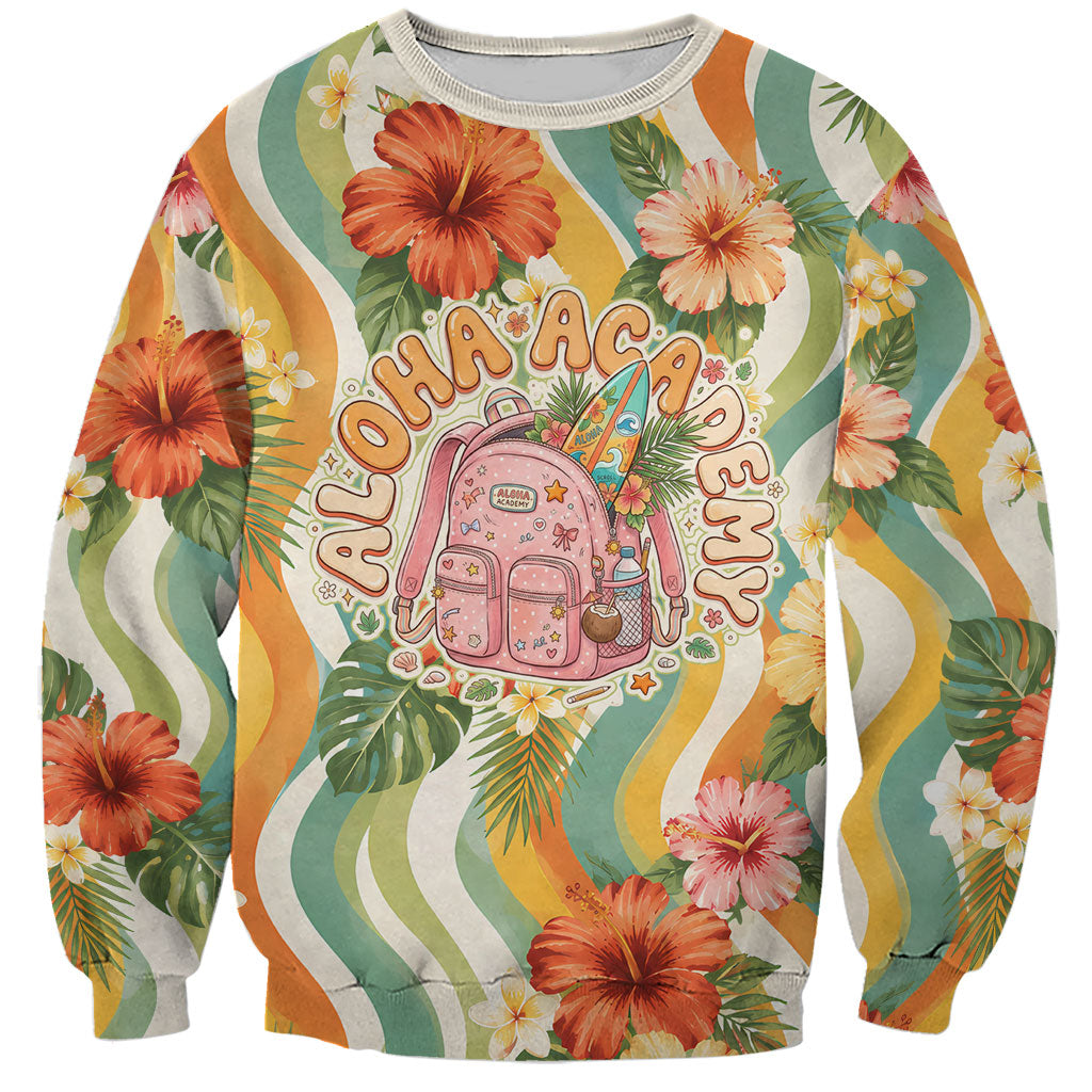 Hawaii Aloha Academy Back To School Sweatshirt Sea Turtle Tropical Hibiscus Flowers Retro Psychedelic TS04 Unisex Orange Green - Polynesian Pride