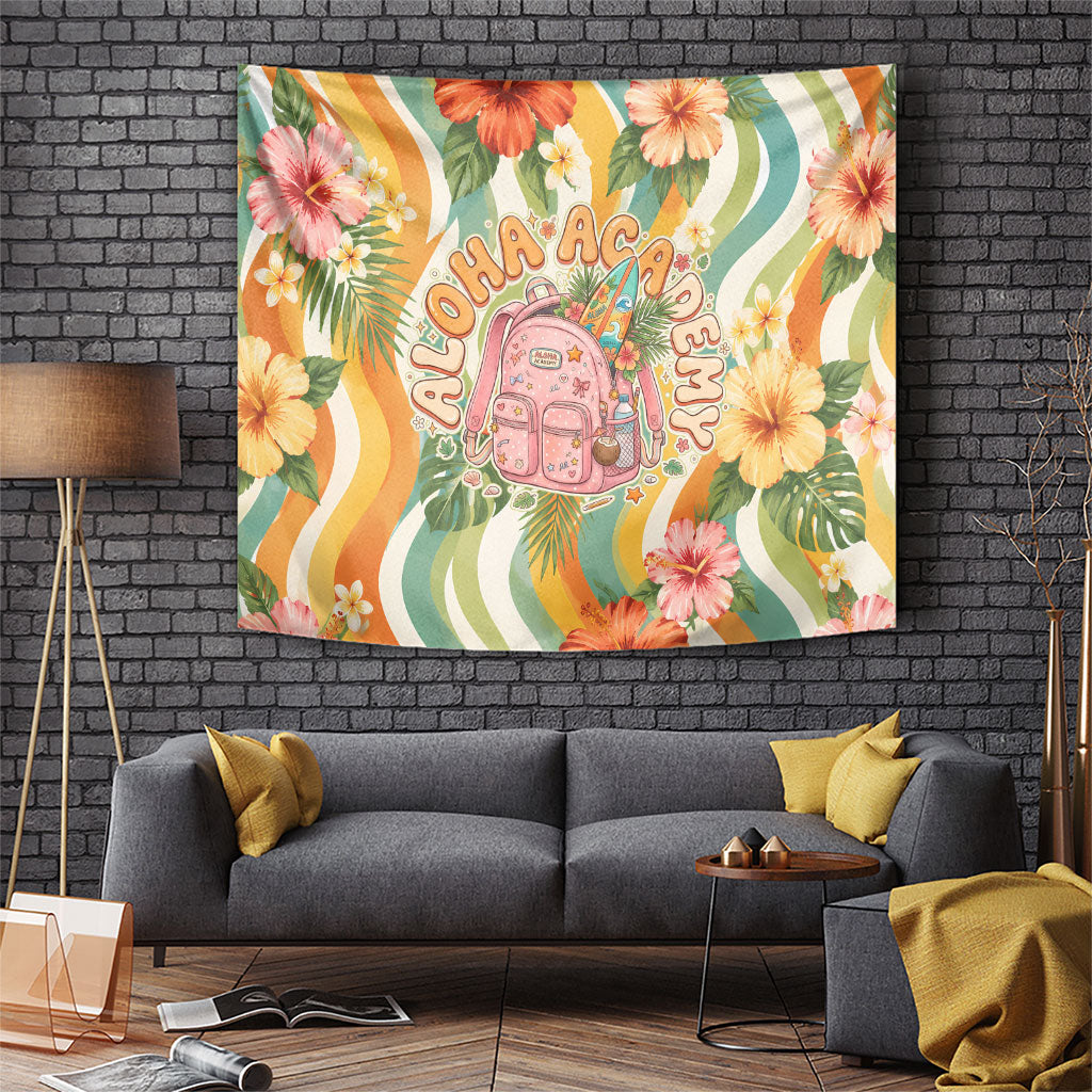 Hawaii Aloha Academy Back To School Tapestry Sea Turtle Tropical Hibiscus Flowers Retro Psychedelic TS04 Orange Green - Polynesian Pride