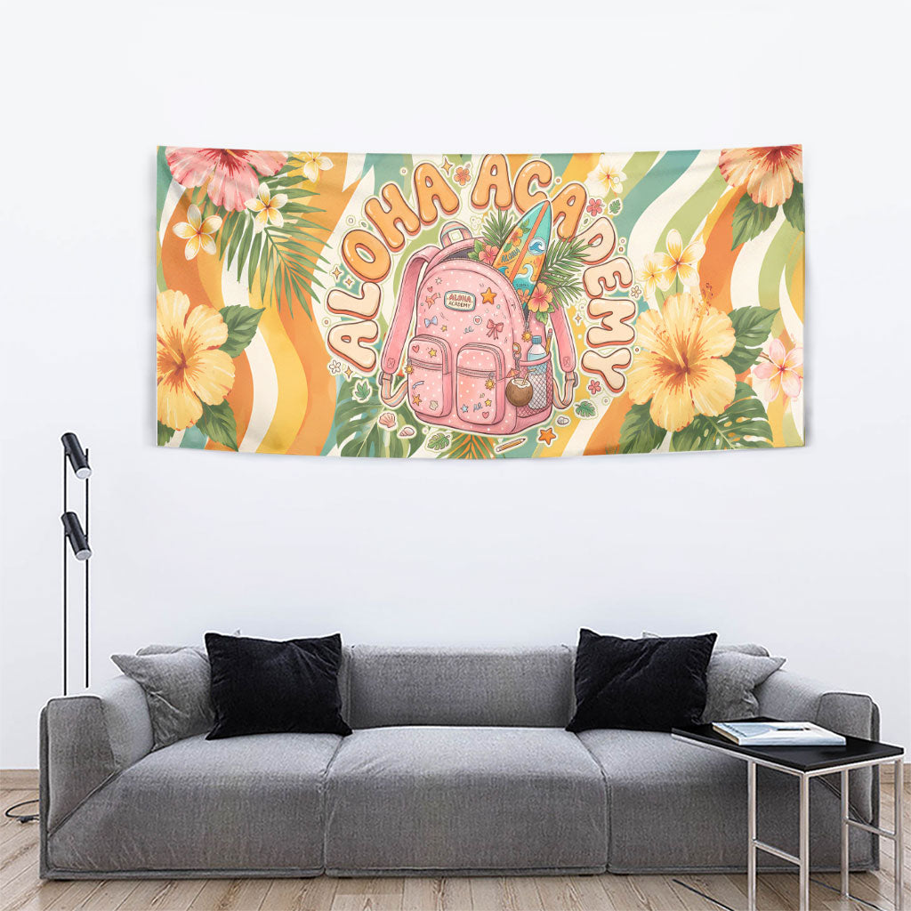 Hawaii Aloha Academy Back To School Tapestry Sea Turtle Tropical Hibiscus Flowers Retro Psychedelic TS04 - Polynesian Pride