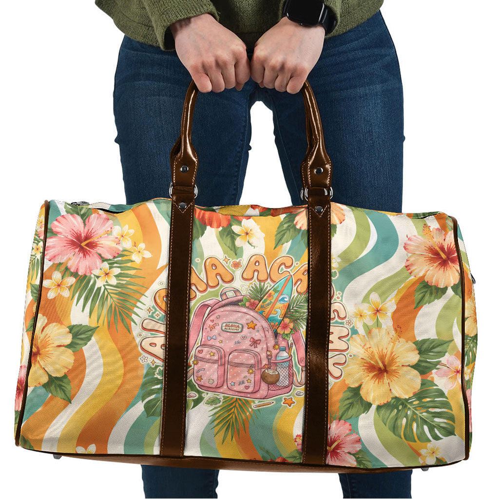 Hawaii Aloha Academy Back To School Travel Bag Sea Turtle Tropical Hibiscus Flowers Retro Psychedelic TS04 Orange Green - Polynesian Pride