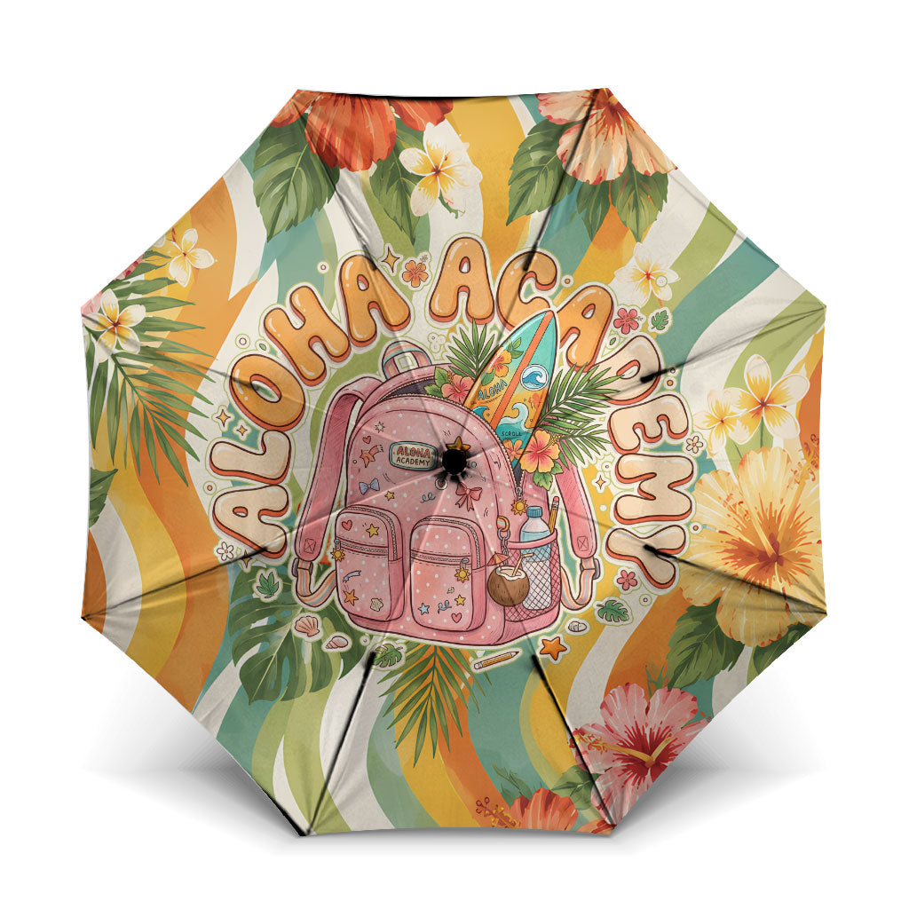 Hawaii Aloha Academy Back To School Umbrella Sea Turtle Tropical Hibiscus Flowers Retro Psychedelic TS04 One Size Folded 11.42 inch Opened Diameter 37.4 inch Orange Green - Polynesian Pride