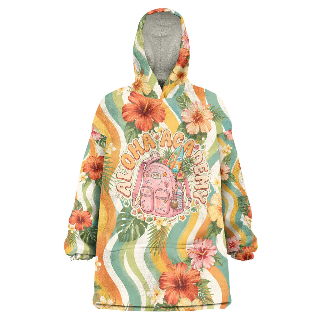 Hawaii Aloha Academy Back To School Wearable Blanket Hoodie Sea Turtle Tropical Hibiscus Flowers Retro Psychedelic TS04 One Size Orange Green - Polynesian Pride