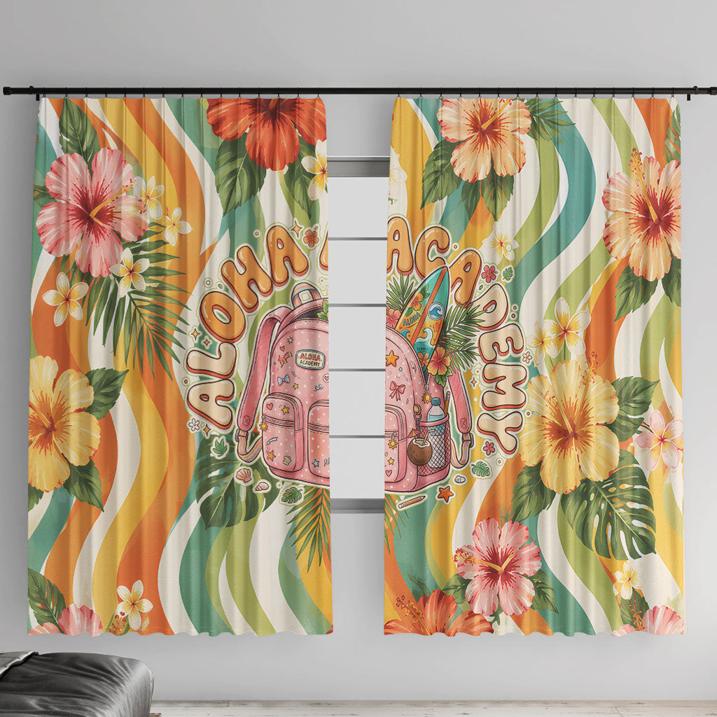 Hawaii Aloha Academy Back To School Window Curtain Sea Turtle Tropical Hibiscus Flowers Retro Psychedelic TS04 With Hooks Orange Green - Polynesian Pride
