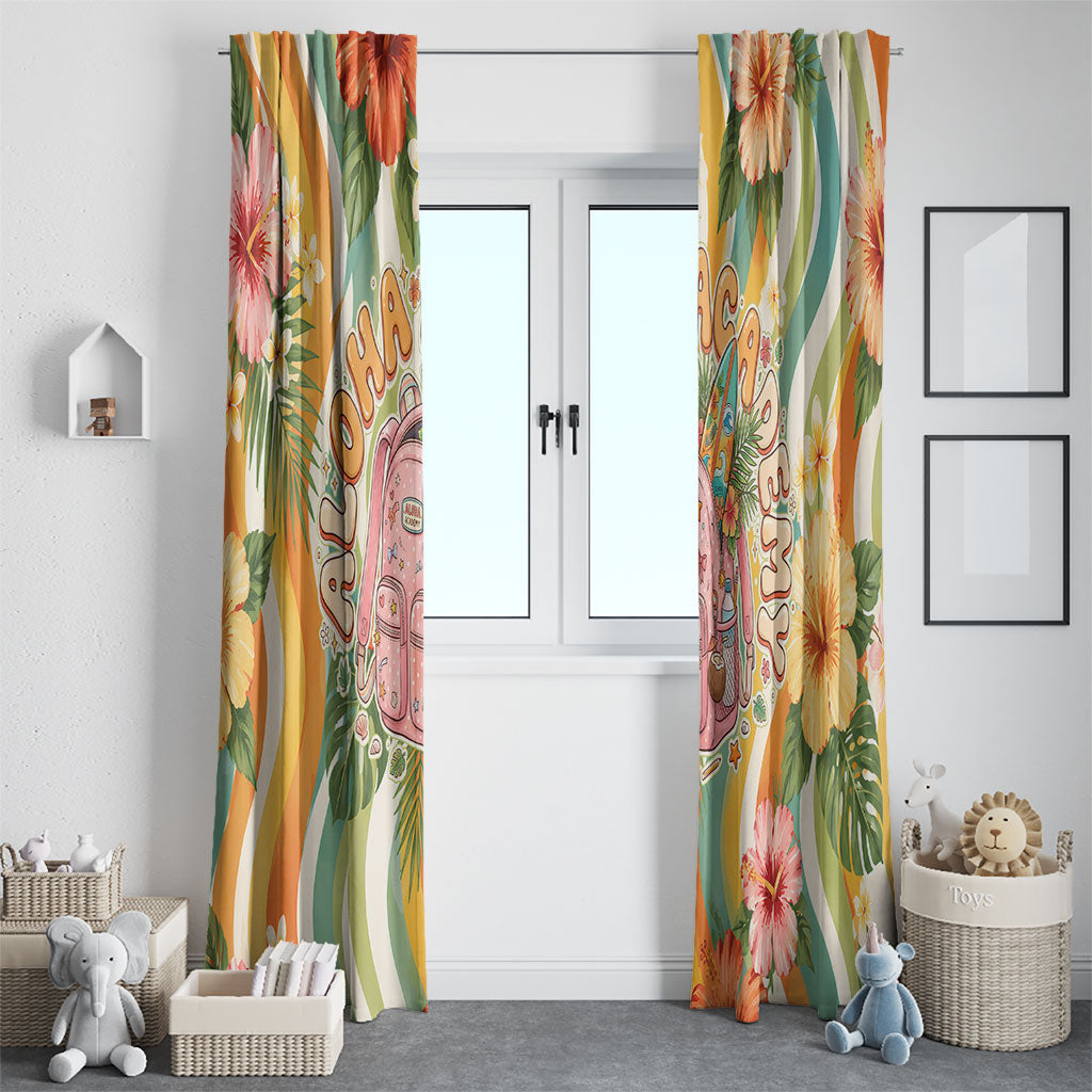 Hawaii Aloha Academy Back To School Window Curtain Sea Turtle Tropical Hibiscus Flowers Retro Psychedelic TS04 - Polynesian Pride