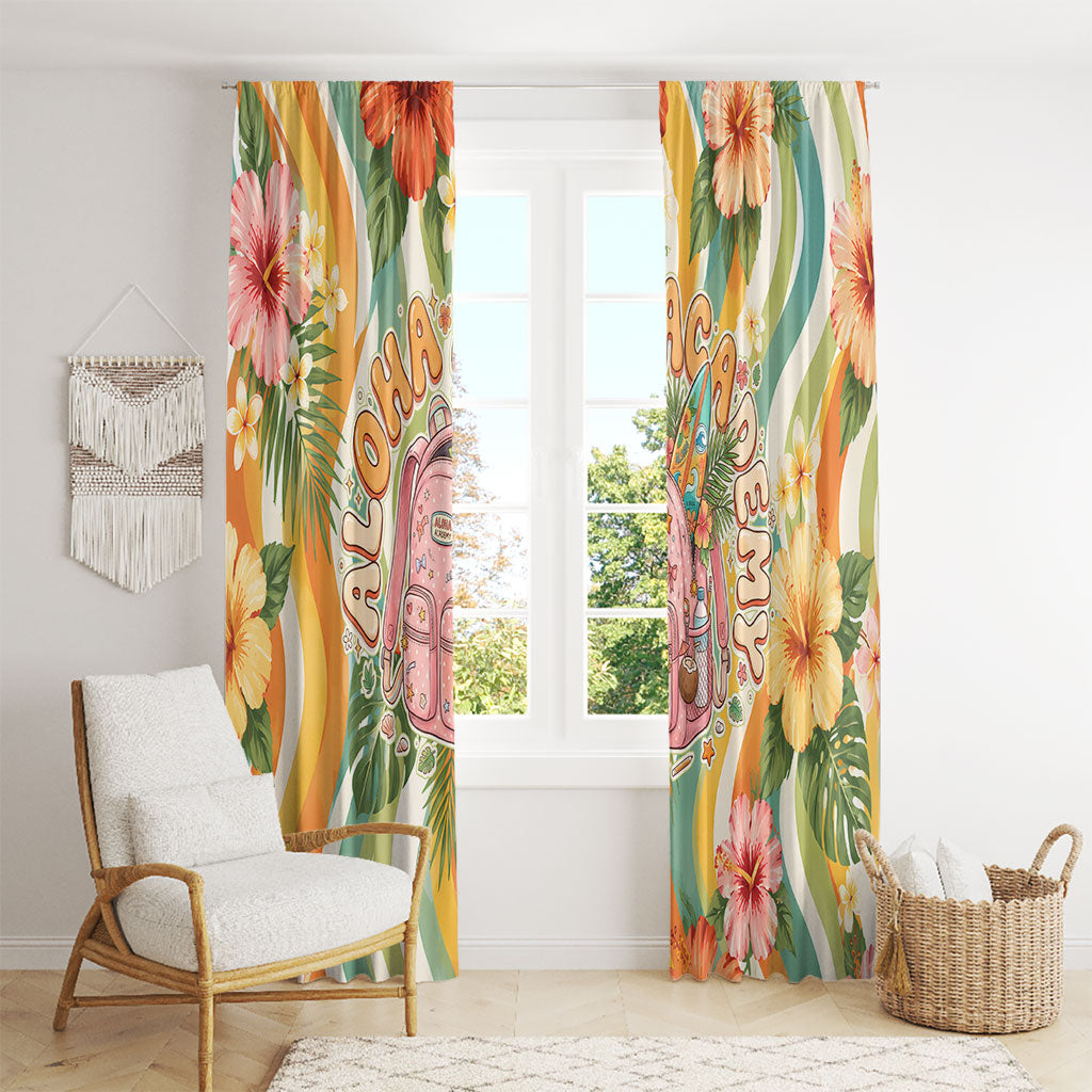 Hawaii Aloha Academy Back To School Window Curtain Sea Turtle Tropical Hibiscus Flowers Retro Psychedelic TS04 - Polynesian Pride