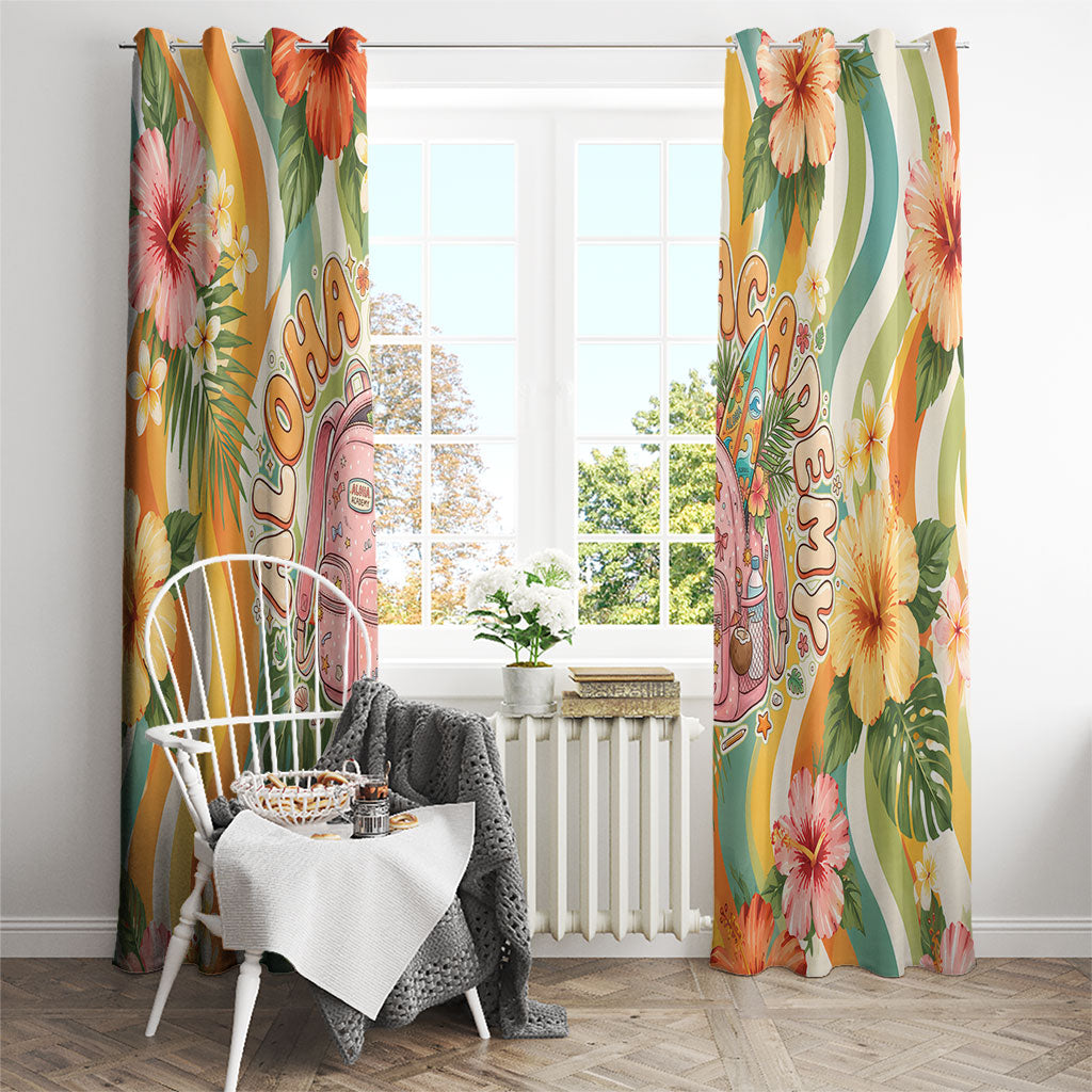 Hawaii Aloha Academy Back To School Window Curtain Sea Turtle Tropical Hibiscus Flowers Retro Psychedelic TS04 - Polynesian Pride