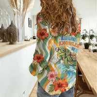 Hawaii Aloha Academy Back To School Women Casual Shirt Sea Turtle Tropical Hibiscus Flowers Retro Psychedelic TS04 - Polynesian Pride