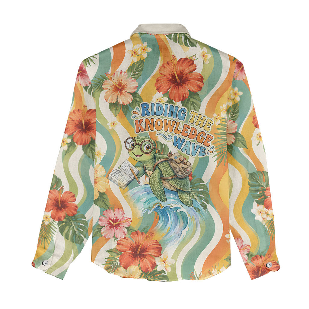 Hawaii Aloha Academy Back To School Women Casual Shirt Sea Turtle Tropical Hibiscus Flowers Retro Psychedelic TS04 - Polynesian Pride