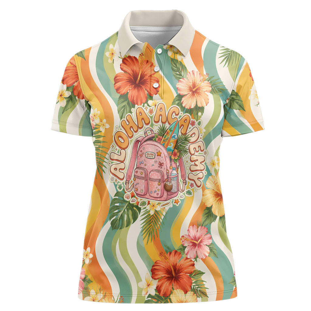 Hawaii Aloha Academy Back To School Women Polo Shirt Sea Turtle Tropical Hibiscus Flowers Retro Psychedelic TS04 Female Orange Green - Polynesian Pride