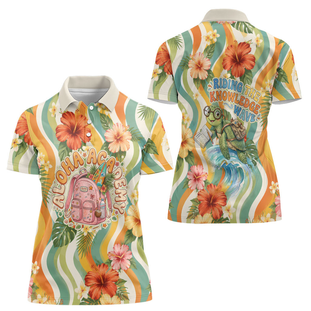 Hawaii Aloha Academy Back To School Women Polo Shirt Sea Turtle Tropical Hibiscus Flowers Retro Psychedelic TS04 - Polynesian Pride