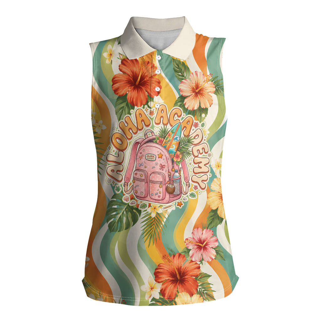 Hawaii Aloha Academy Back To School Women Sleeveless Polo Shirt Sea Turtle Tropical Hibiscus Flowers Retro Psychedelic TS04 Female Orange Green - Polynesian Pride