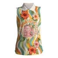 Hawaii Aloha Academy Back To School Women Sleeveless Polo Shirt Sea Turtle Tropical Hibiscus Flowers Retro Psychedelic TS04 Female Orange Green - Polynesian Pride