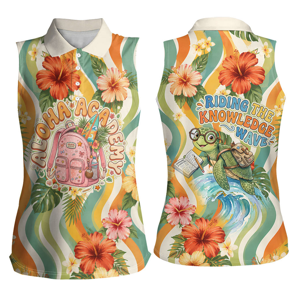 Hawaii Aloha Academy Back To School Women Sleeveless Polo Shirt Sea Turtle Tropical Hibiscus Flowers Retro Psychedelic TS04 - Polynesian Pride