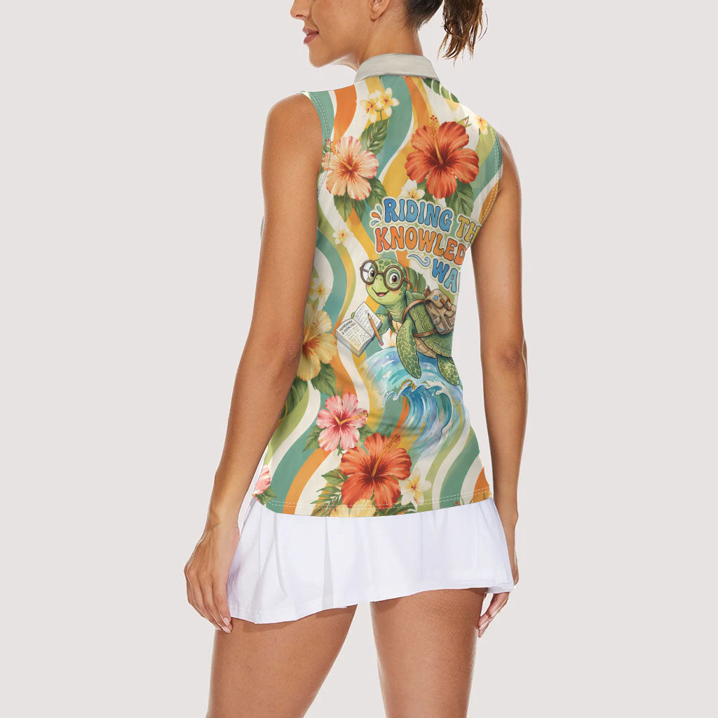 Hawaii Aloha Academy Back To School Women Sleeveless Polo Shirt Sea Turtle Tropical Hibiscus Flowers Retro Psychedelic TS04 - Polynesian Pride