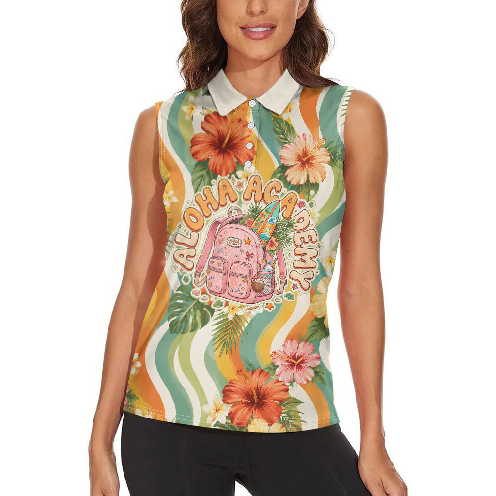 Hawaii Aloha Academy Back To School Women Sleeveless Polo Shirt Sea Turtle Tropical Hibiscus Flowers Retro Psychedelic TS04 - Polynesian Pride