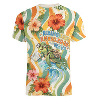 Hawaii Aloha Academy Back To School Women V-Neck T-Shirt Sea Turtle Tropical Hibiscus Flowers Retro Psychedelic TS04 - Polynesian Pride