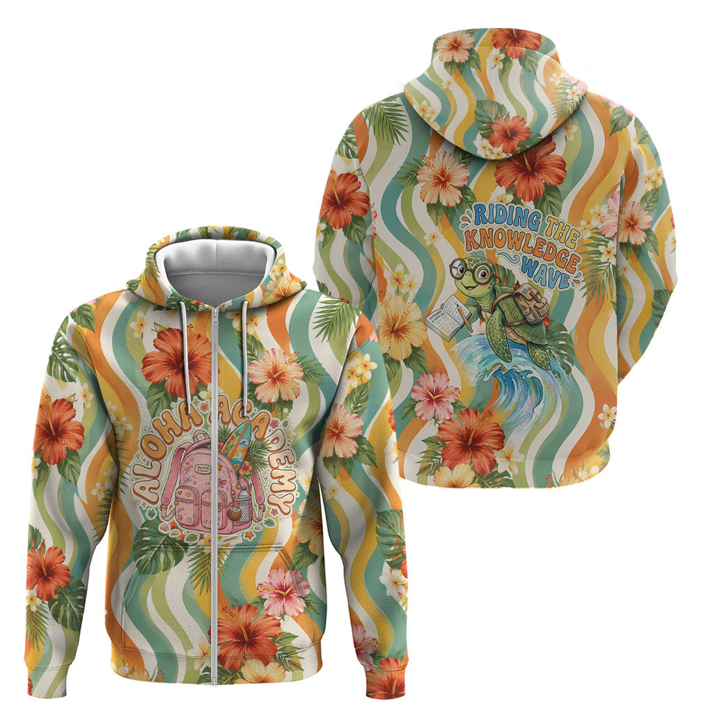 Hawaii Aloha Academy Back To School Zip Hoodie Sea Turtle Tropical Hibiscus Flowers Retro Psychedelic TS04 - Polynesian Pride