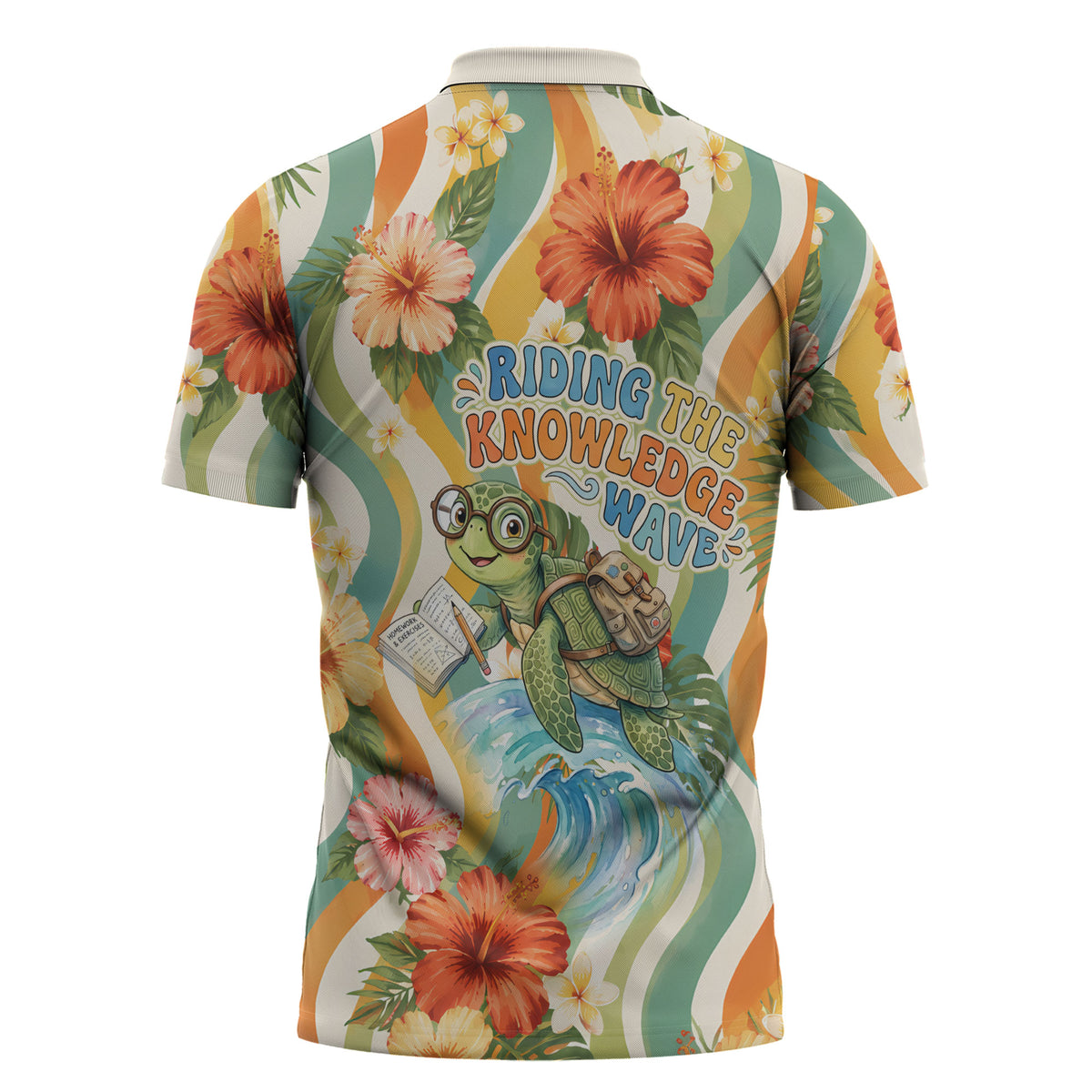 Hawaii Aloha Academy Back To School Zipper Polo Shirt Sea Turtle Tropical Hibiscus Flowers Retro Psychedelic TS04 - Polynesian Pride
