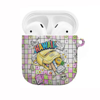 Hawaii Cruising Back To School AirPods Case Grid Pattern With School Bag And Vintage Surf Van TS04 White Yellow - Polynesian Pride