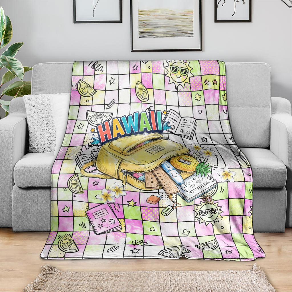Hawaii Cruising Back To School Blanket Grid Pattern With School Bag And Vintage Surf Van TS04 - Polynesian Pride