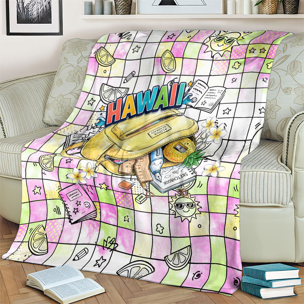 Hawaii Cruising Back To School Blanket Grid Pattern With School Bag And Vintage Surf Van TS04 - Polynesian Pride