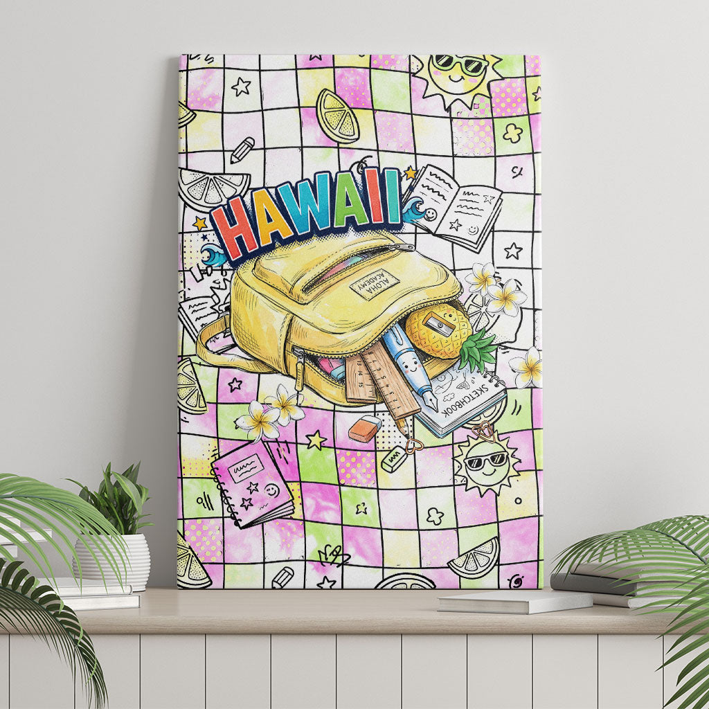 Hawaii Cruising Back To School Canvas Wall Art Grid Pattern With School Bag And Vintage Surf Van TS04 - Polynesian Pride