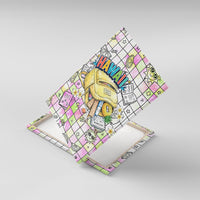 Hawaii Cruising Back To School Canvas Wall Art Grid Pattern With School Bag And Vintage Surf Van TS04 With Frame White Yellow - Polynesian Pride
