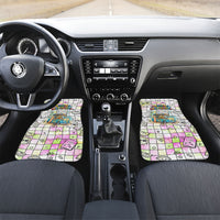 Hawaii Cruising Back To School Car Mats Grid Pattern With School Bag And Vintage Surf Van TS04 Set 2pcs - Front White Yellow - Polynesian Pride