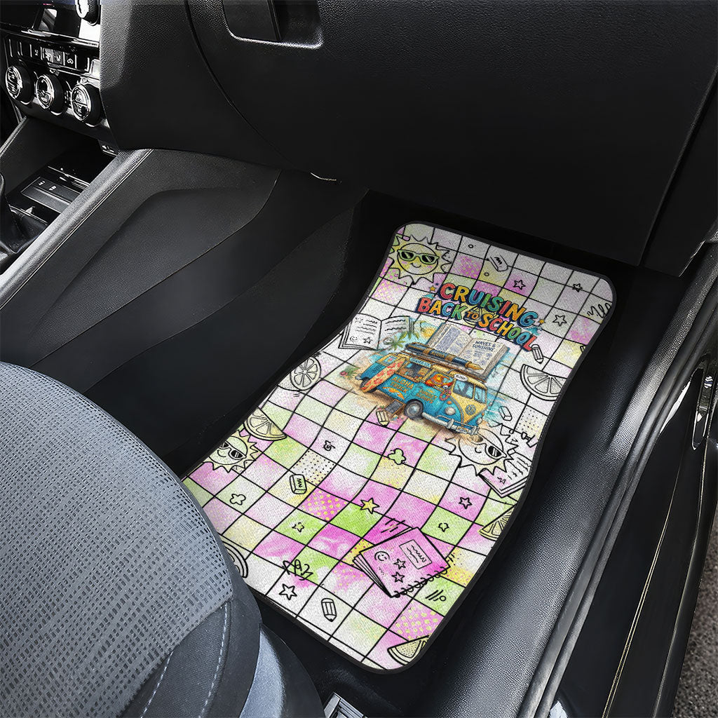 Hawaii Cruising Back To School Car Mats Grid Pattern With School Bag And Vintage Surf Van TS04 - Polynesian Pride