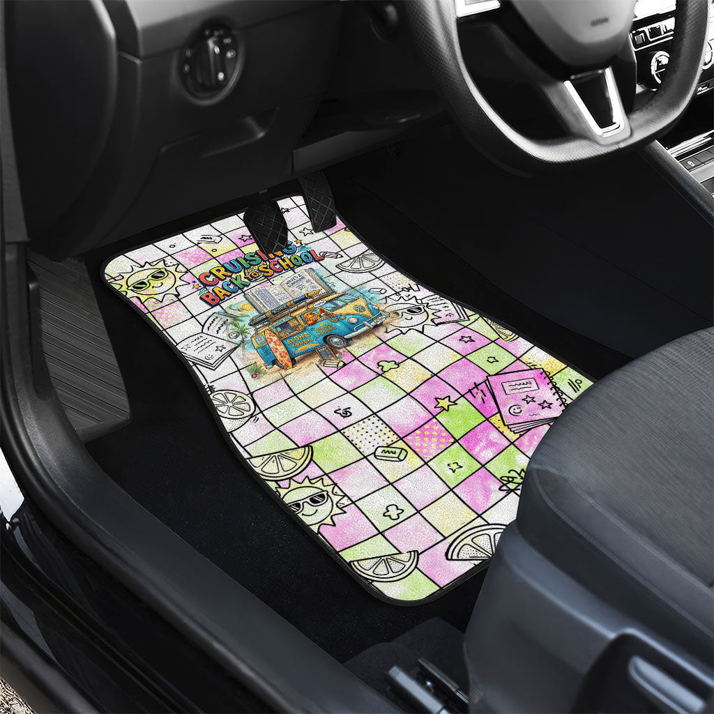 Hawaii Cruising Back To School Car Mats Grid Pattern With School Bag And Vintage Surf Van TS04 - Polynesian Pride