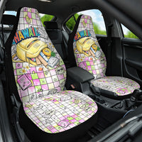 Hawaii Cruising Back To School Car Seat Cover Grid Pattern With School Bag And Vintage Surf Van TS04 One Size White Yellow - Polynesian Pride