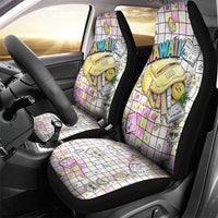 Hawaii Cruising Back To School Car Seat Cover Grid Pattern With School Bag And Vintage Surf Van TS04 - Polynesian Pride
