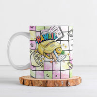 Hawaii Cruising Back To School Ceramic Mug Grid Pattern With School Bag And Vintage Surf Van TS04 White Yellow - Polynesian Pride