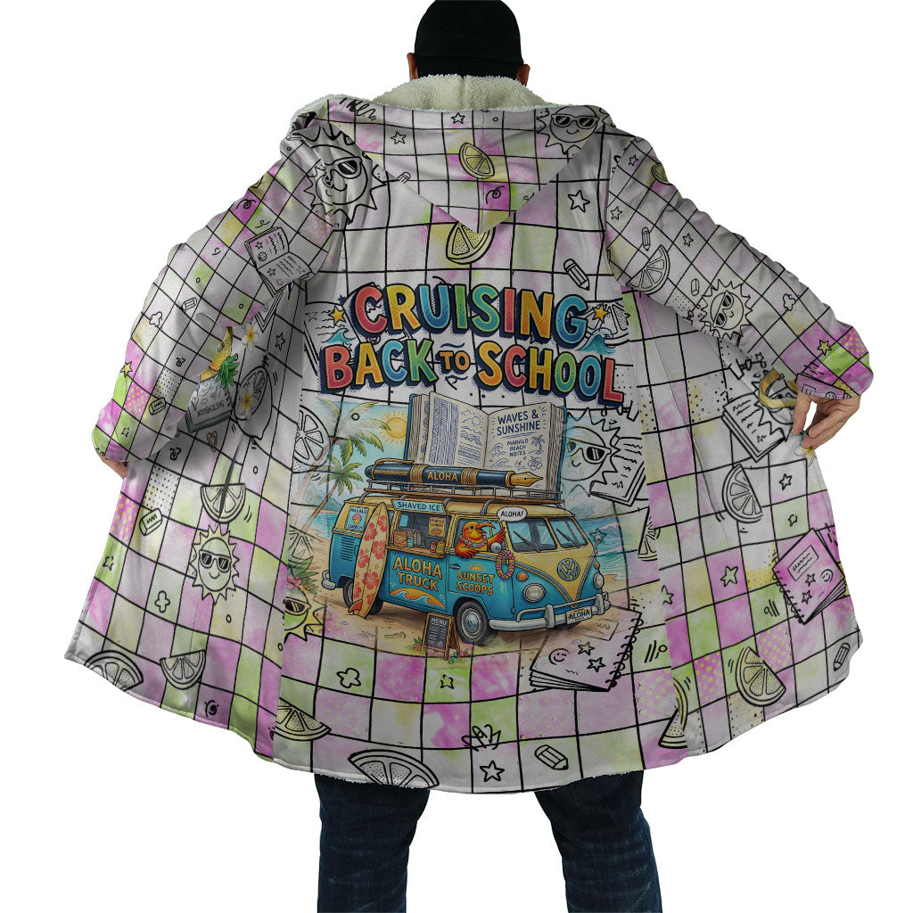 Hawaii Cruising Back To School Cloak Grid Pattern With School Bag And Vintage Surf Van TS04 - Polynesian Pride